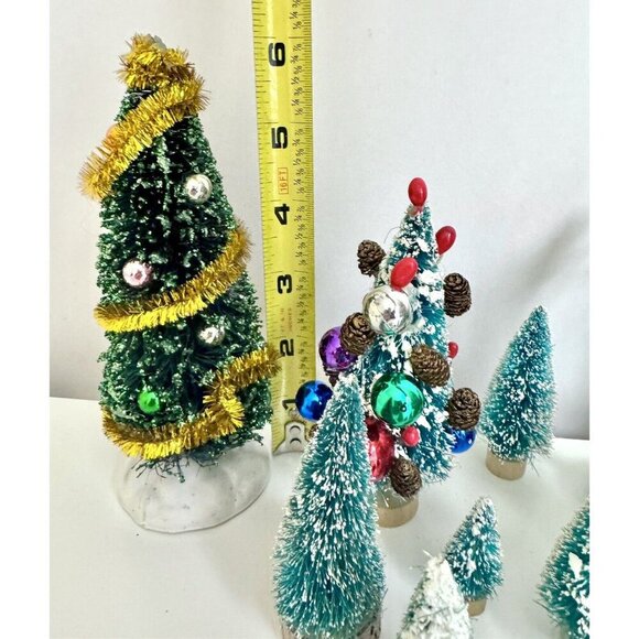 Lot 27 Vintage Bottle Brush Christmas Tree Flocked Wood Base Ornament Decor - Picture 9 of 11